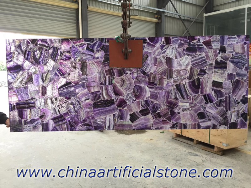 Purple Fluorite Semi Precious Translucent Stone Tiles Slabs