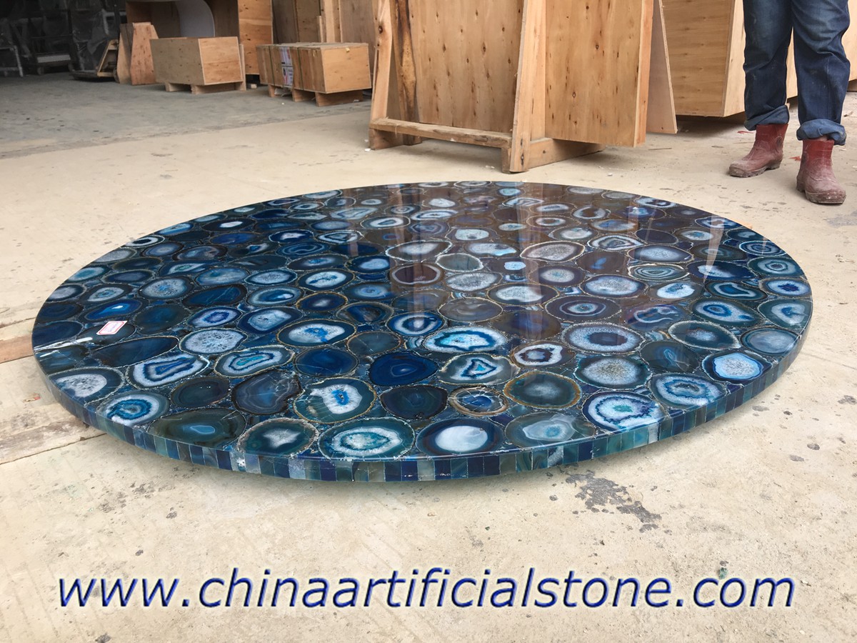 Blue Agate Round Table Tops with laminate edge