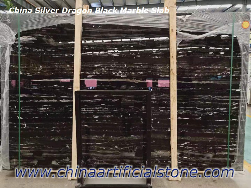 Silver Dragon Black with White Marble Slabs