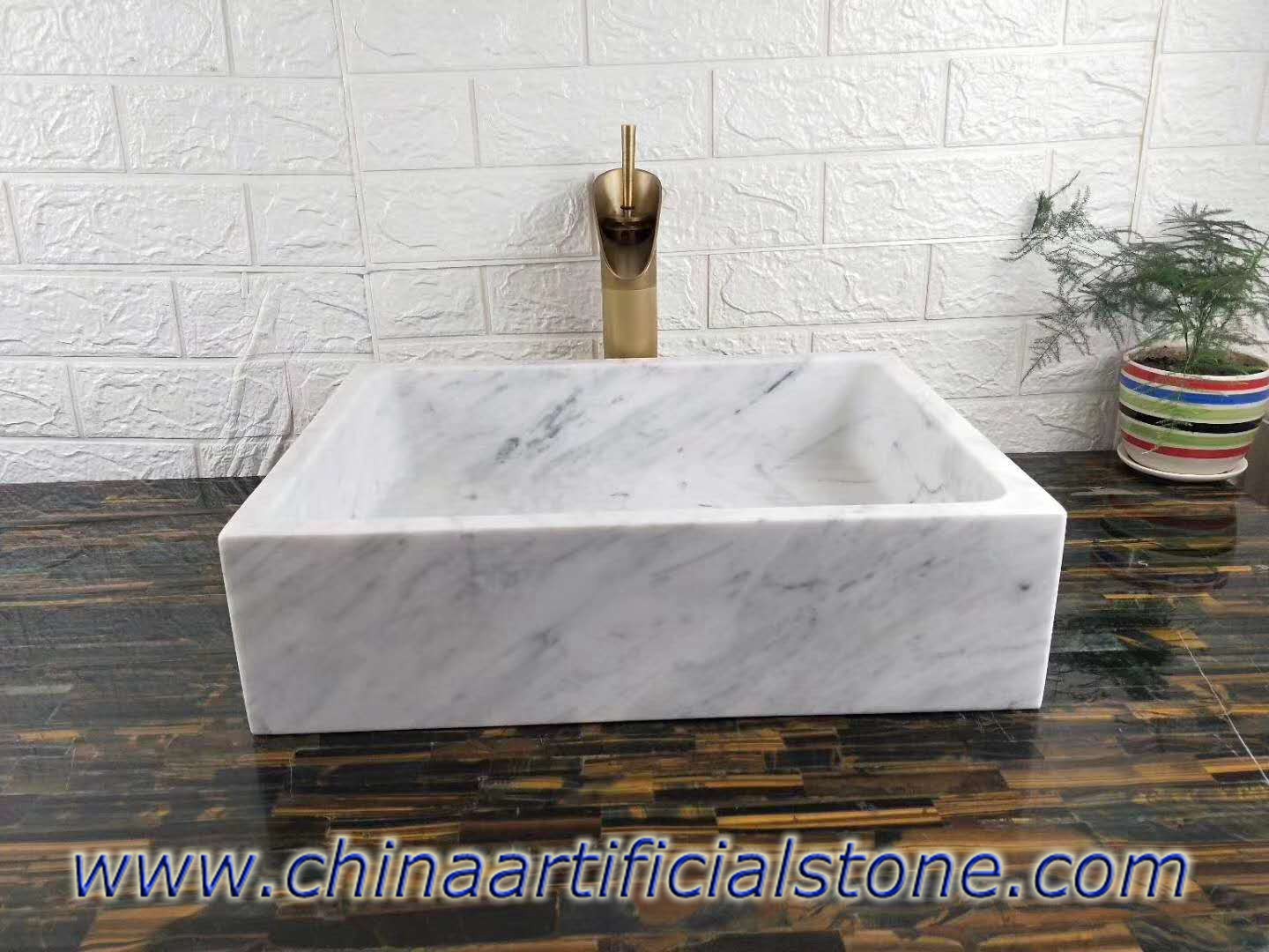 Carrara White Marble Retangle Sink 34x35x13cm