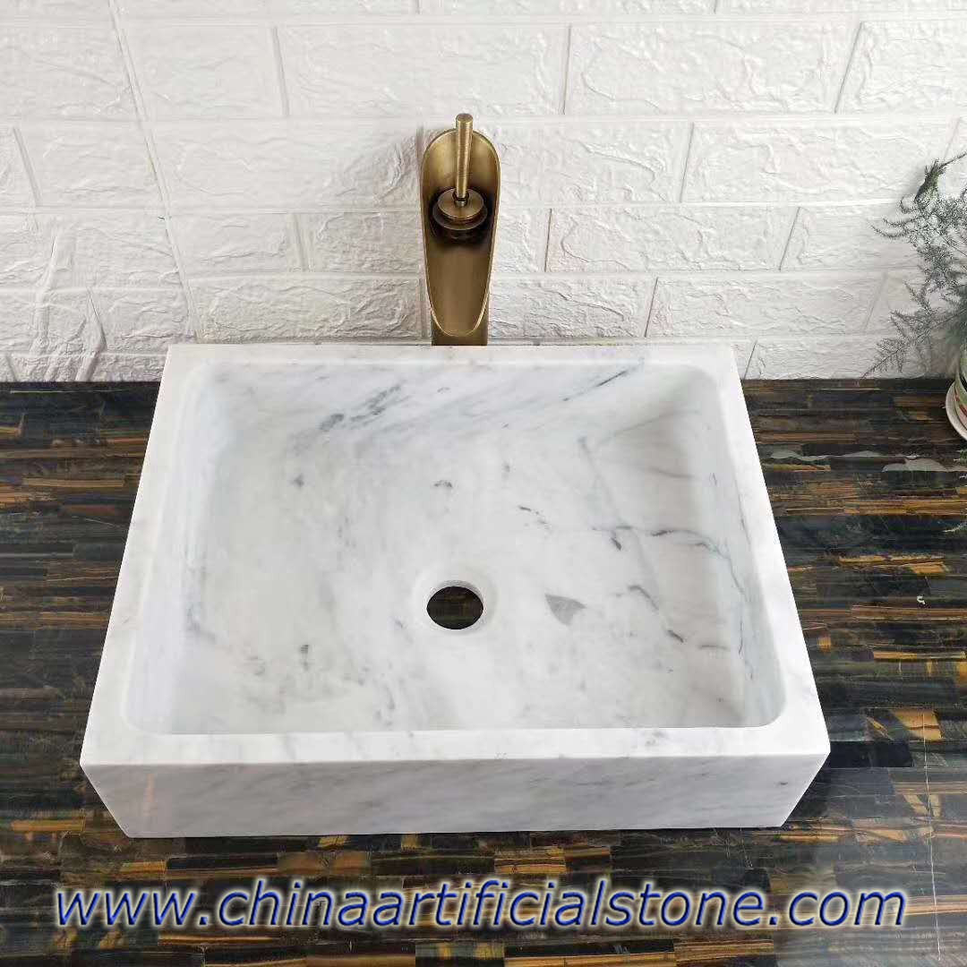Carrara White Marble Retangle Bathroom Counter Sinks 34x35x13cm