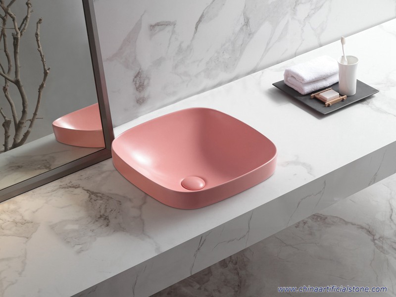 Pink Square Semi Countertop Wash Basin 420x420x160mm